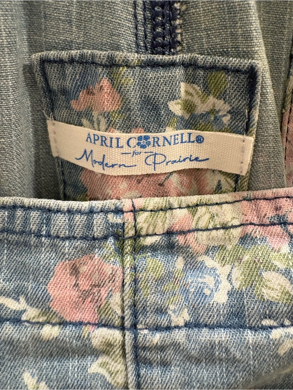 April Cornell for Modern Prairie Floral Denim Overalls Cottagecore Garden Print - Picture 2 of 7